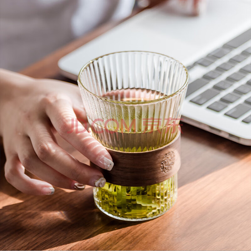 日式玻璃杯泡茶杯 加厚隔热防烫办公杯竖纹敞口杯耐热