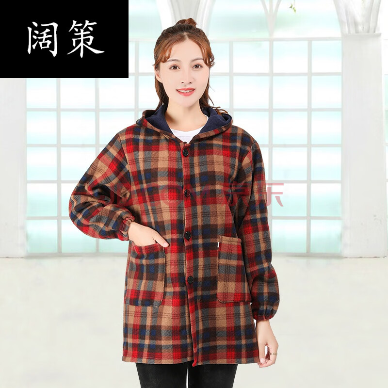 加绒罩衣女款短款护衣外套大人棉可外穿加厚女士保暖工作服前扣冬季