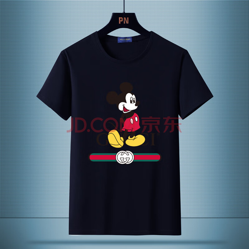 新疆棉酷奇米奇烫画男重工艺t恤 黑色 4xl