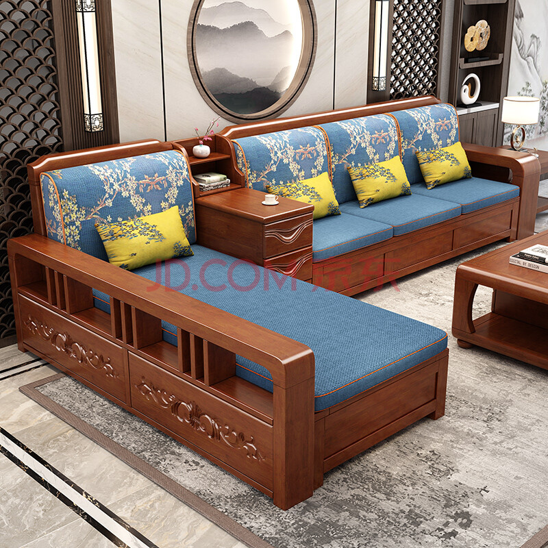 中式实木沙发组合现代简约客厅沙发小户型冬夏两用储物实木家具 三人