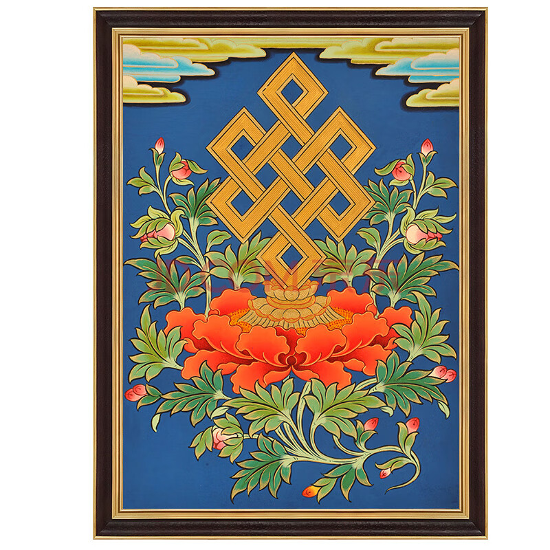 瑞杰 手工描金唐卡 佛教题材花卉法螺宝伞装饰画吉祥供品 八吉祥 吉祥