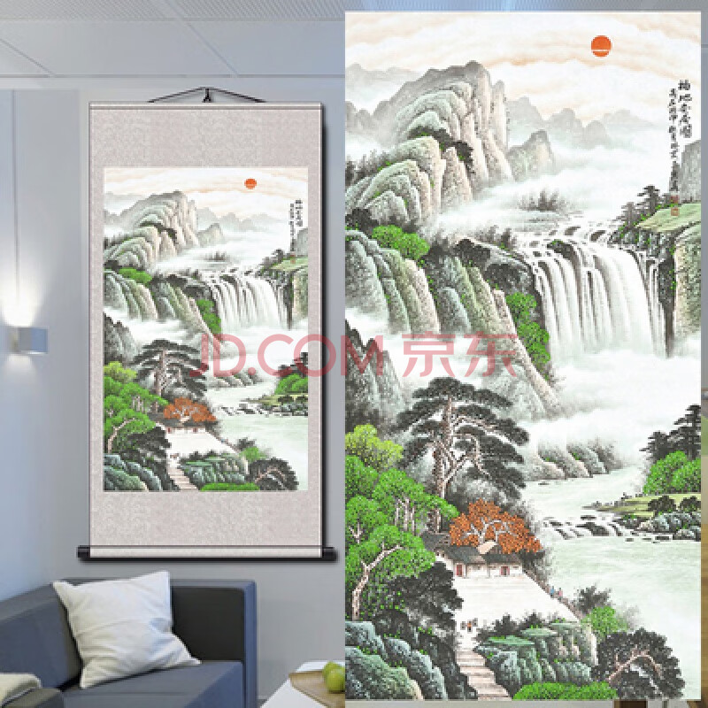 客厅挂画办公室山水画背景墙卷轴装饰画鸿运当头国画山水画 j福地安居
