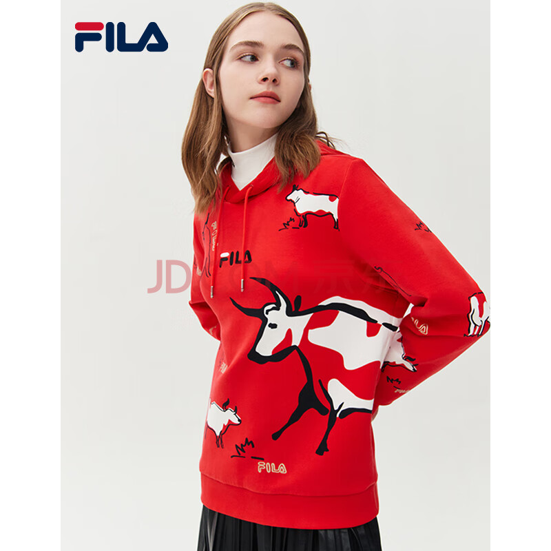 fila 斐乐男女装white line系列官方情侣红色卫衣2021年春新款运动