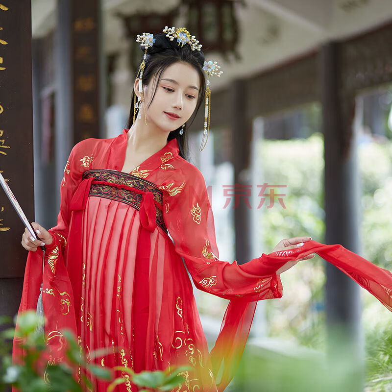 汉服女齐胸襦裙学生古装长款仙女裙霸气日常白菜j299 红色上襦 襦裙