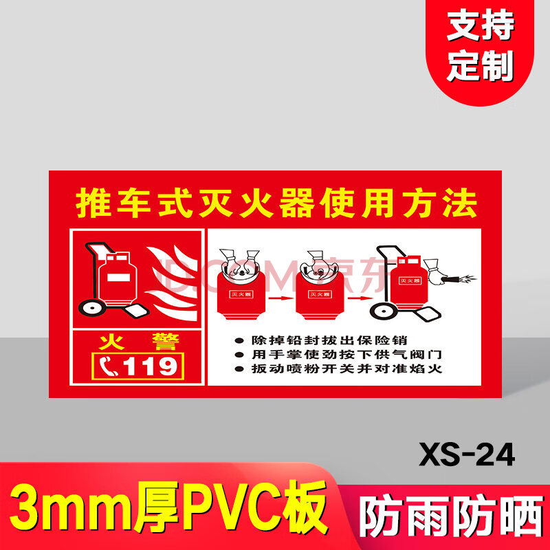 消防标识牌 铝板标识牌 pvc牌子 xs-24【加厚pvc板】推车式灭火器使用