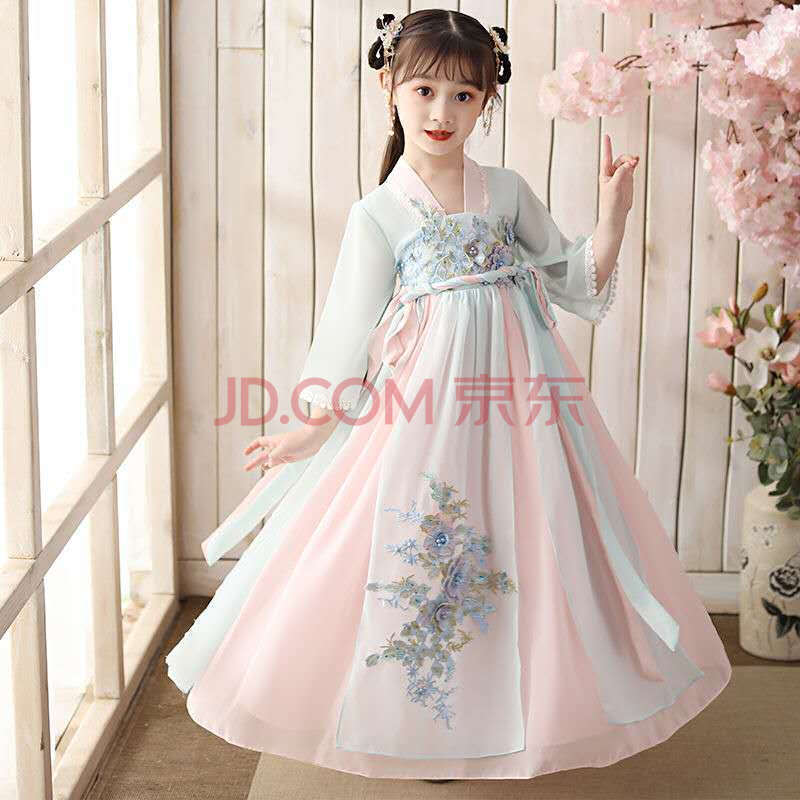 喵驼汉服女童儿童汉服女学生古装古风仙女连衣裙超仙中国风6-10-12岁
