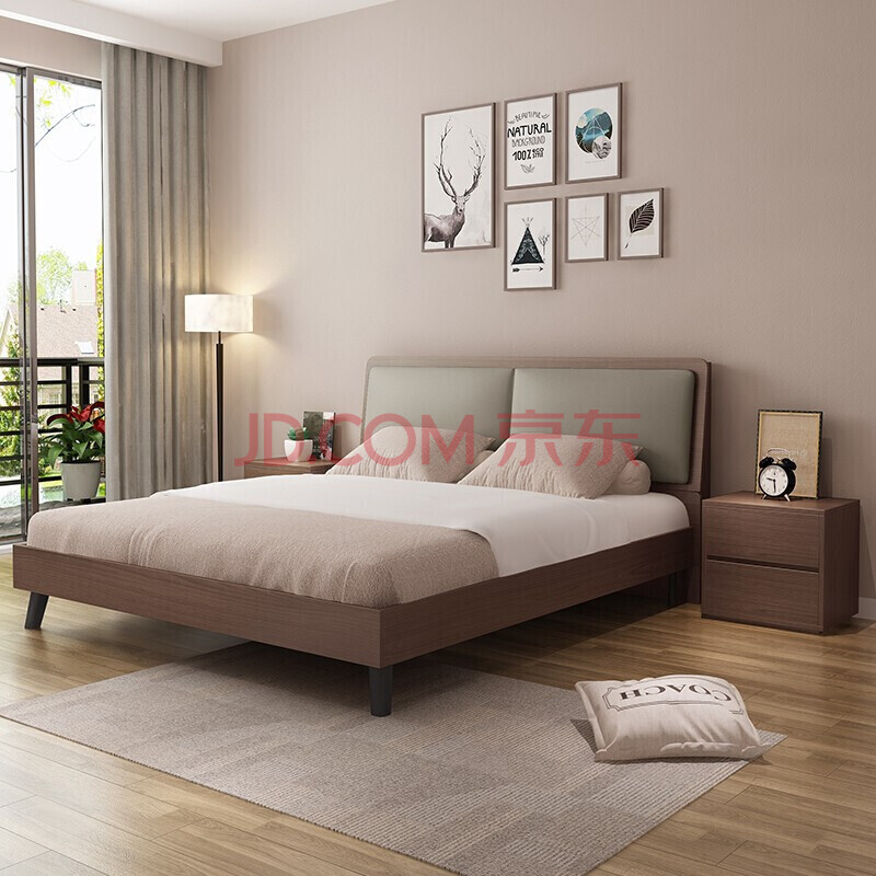 李府家缘床现代简约实木床北欧极简单双人床15米中小户型主客卧床现代