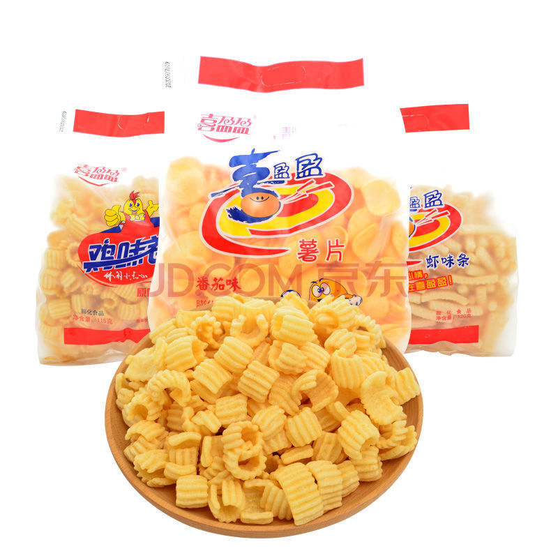 喜盈盈130g鸡味卷虾味条小零食公室休闲膨化袋装薯片