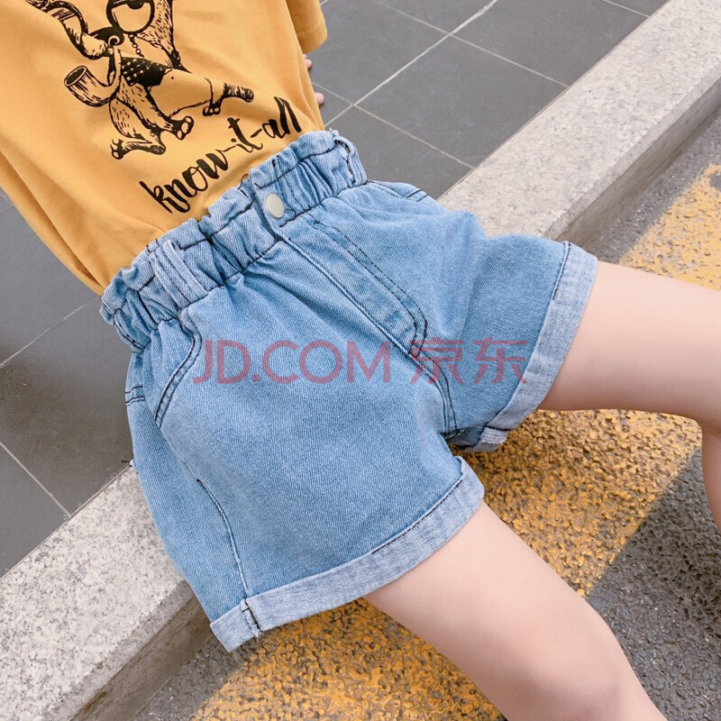 6-8-10女童韩版色短裤牛仔裤9-12岁小女孩中大童时尚百搭热裤 蓝色