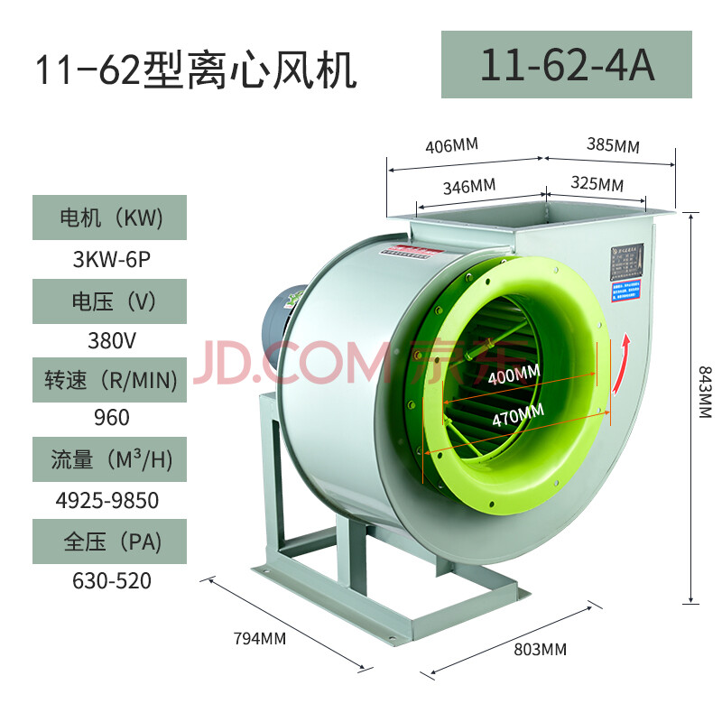 11-62离心风机烟囱抽风机引风机厨房用风机380强力蜗牛排烟风机 11-62