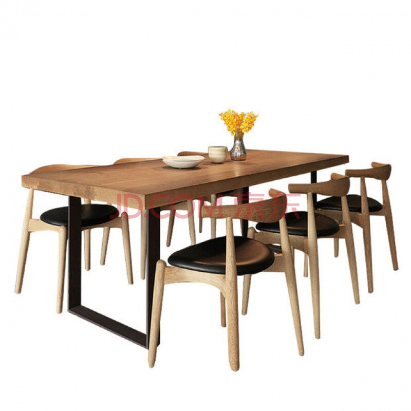 北欧风休闲铁艺实木餐桌家用咖啡店厅食堂饭店长方形餐厅桌椅组合 200