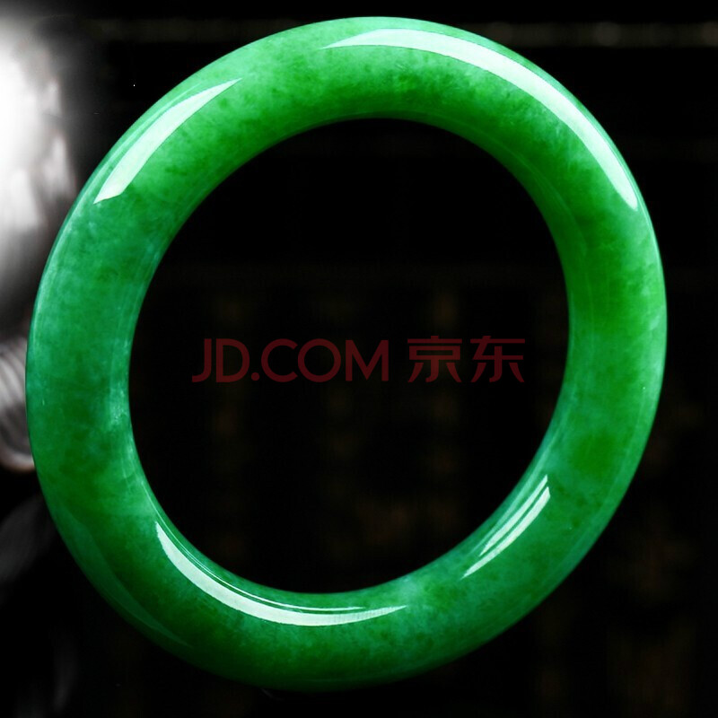 情冰 翡翠玉手镯 天然a货老坑 糯种满绿阳绿圆条手镯 帝王绿玉镯 53