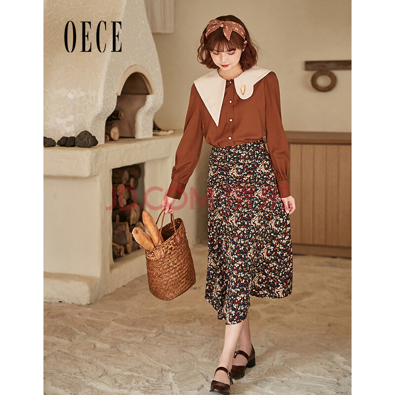 oece复古半身裙2021年春装新款女装碎花裙子法式文艺高腰修身短裙
