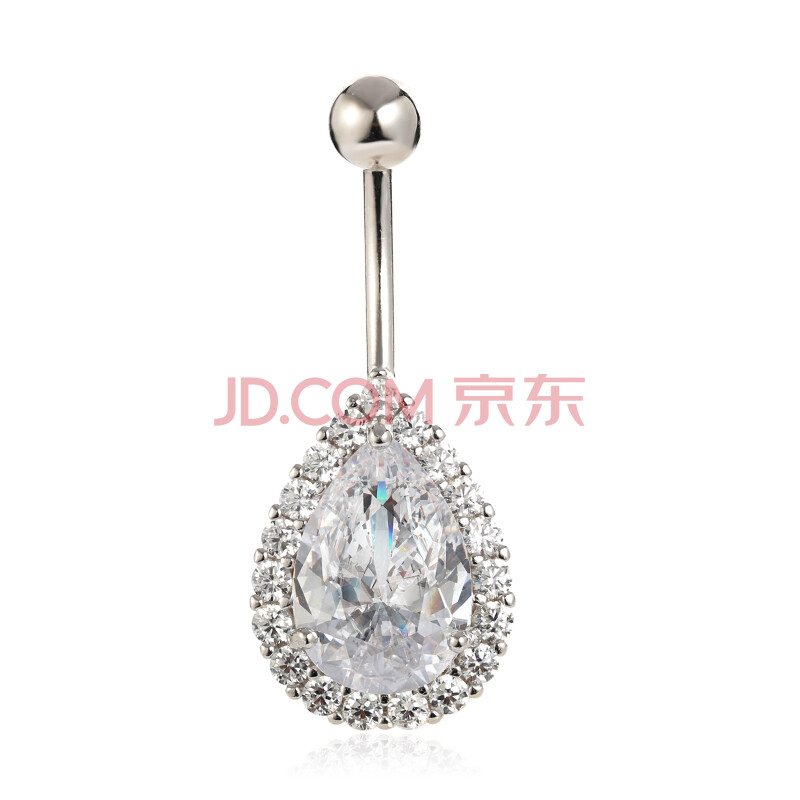 s925银防过敏锆石水滴肚脐环欧美性感女神肚脐钉肚钉穿刺饰品 白色针