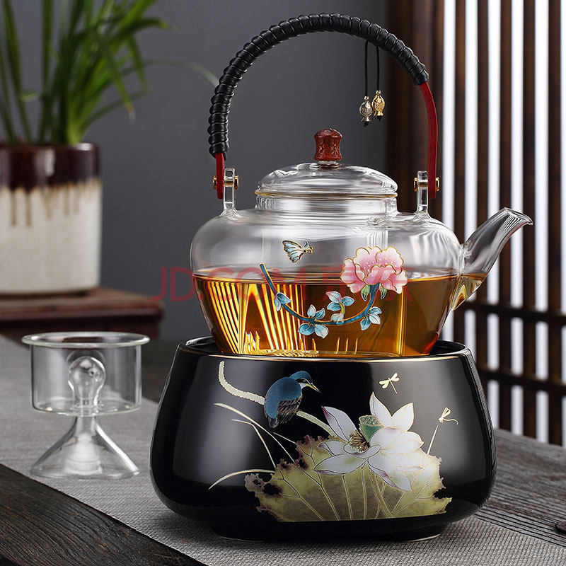 茶器套装玻璃煮茶器电陶炉套装景泰蓝花茶壶家用泡茶烧水壶蒸汽煮茶壶
