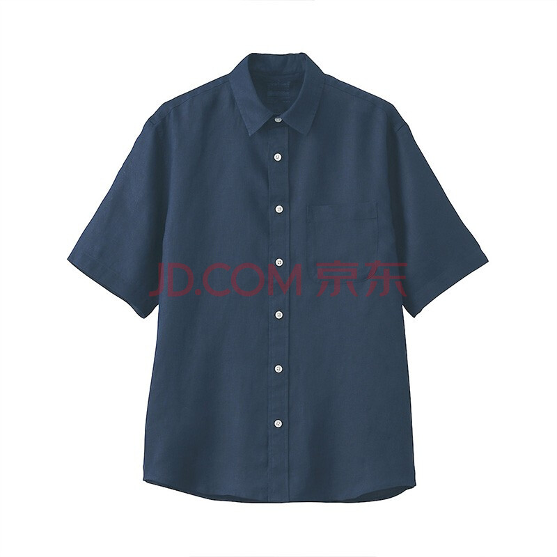 无印良品 muji 男式 法国亚麻水洗 短袖衬衫 藏青色 s
