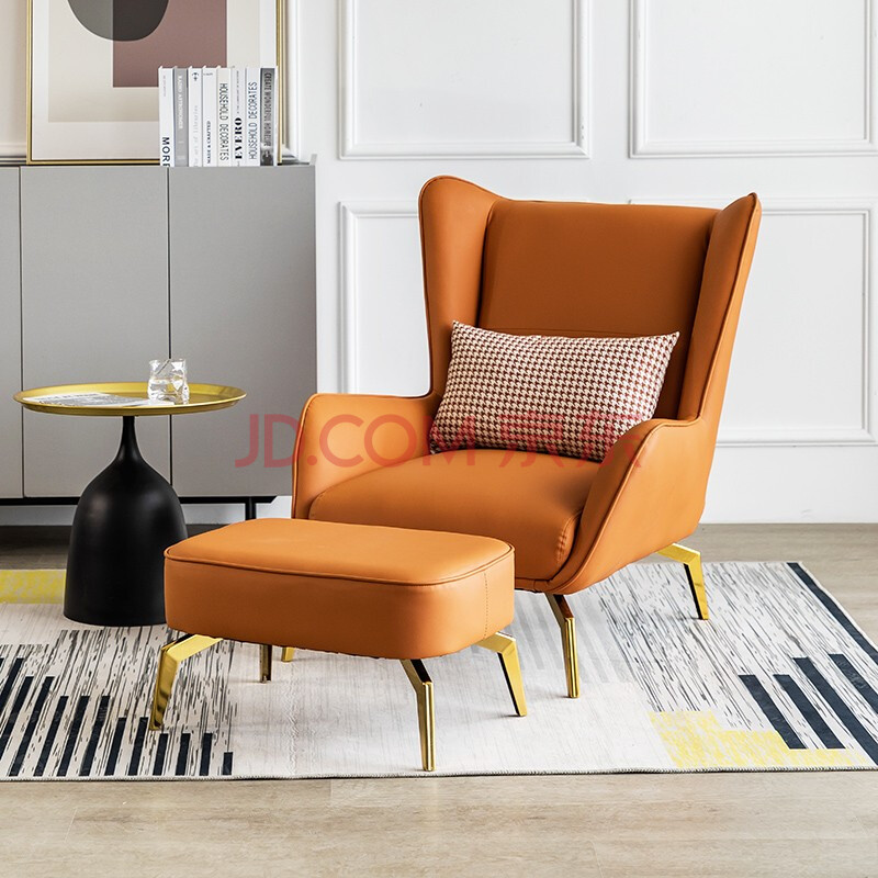 意式单人沙发椅躺椅设计师款现代极简客厅休闲科技布轻奢老虎椅子 橘