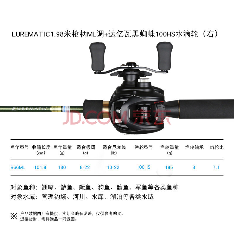 枪柄路亚竿套装阿布水滴轮翘嘴鲈鱼鳜鱼杆 b66ml 黑蜘蛛100hs右