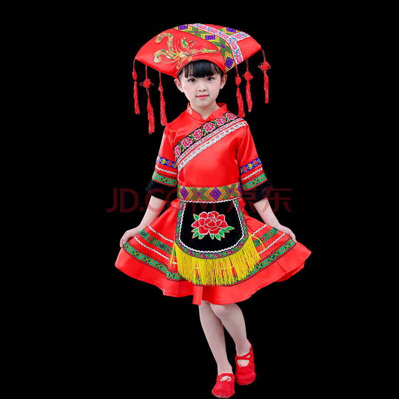 广西壮族服装女三月三苗族演出服云南少数民族表演舞蹈服饰 凤凰 小女