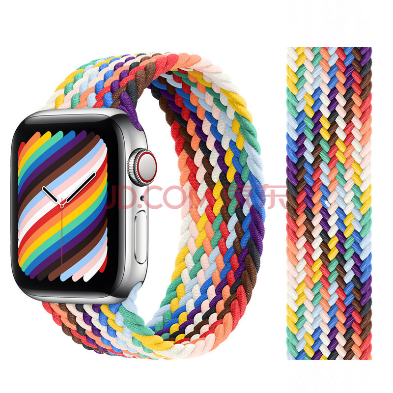 适用apple watch表带单圈编织彩虹尼龙iwatch6/5/4/3/2/se代苹果手表