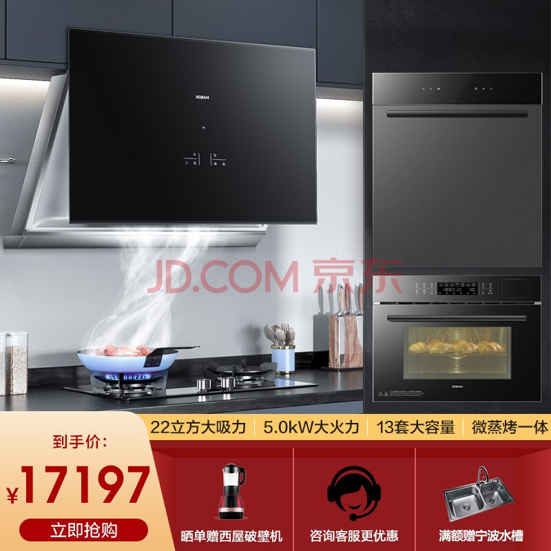 老板(robam)油烟机燃气灶微蒸烤一体机13套洗碗机套装烟机灶具蒸箱