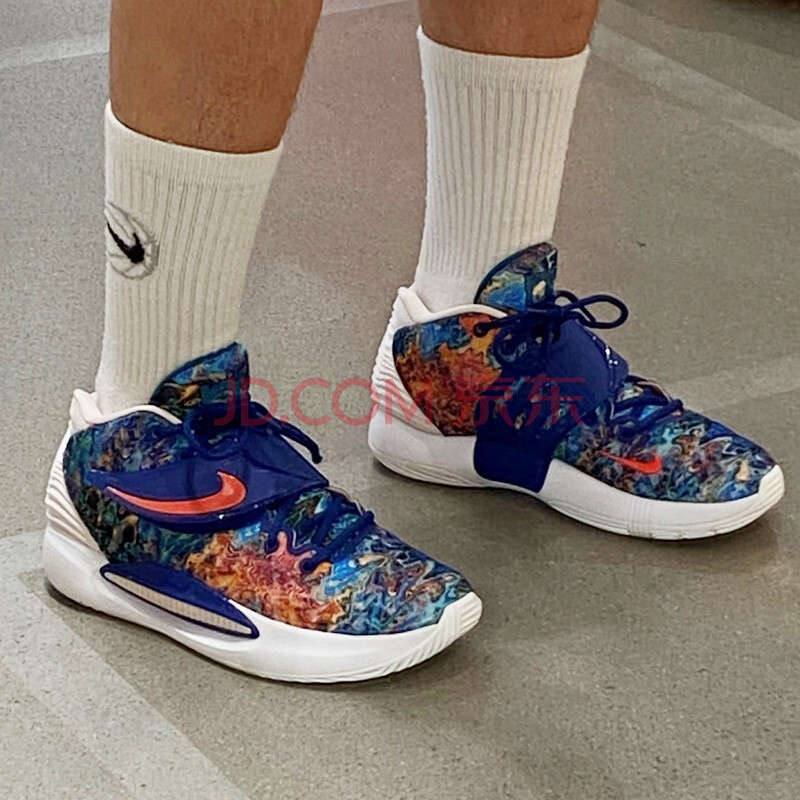 耐克nike kd14 ep 杜兰特14 白绿蓝粉彩色扎染男子实战篮球鞋 蓝粉