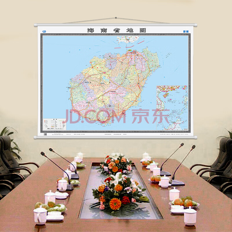 2021新版海南省地图挂图 整张无拼接精印 双面覆膜 旅游景点 1.5米x1.