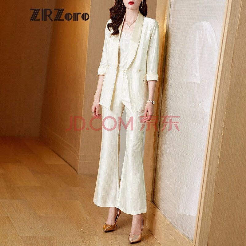 品牌2021夏季薄款气质西装套装女职业高级感女神范西服修身显瘦 米色