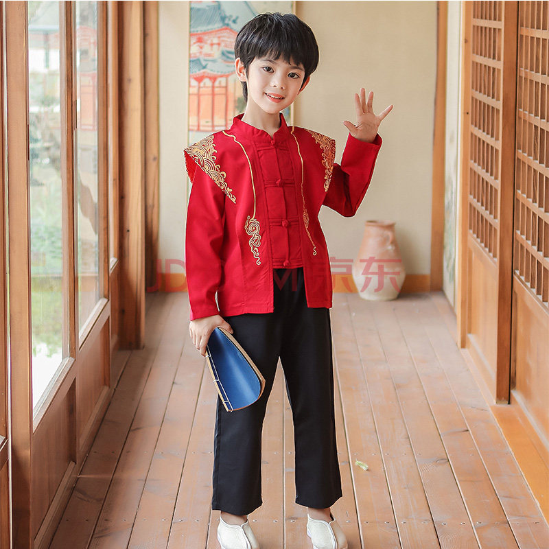 风套装儿童汉服童秋季古装超仙小学生幼儿园中式表演出服 红色男生 90