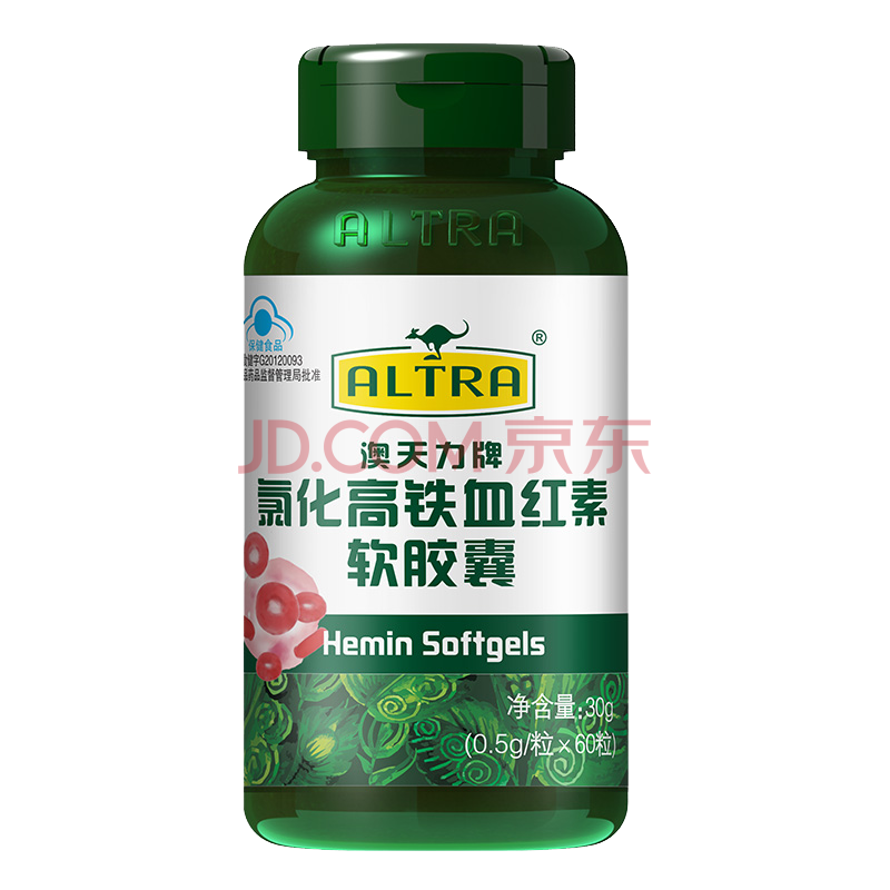 澳天力牌氯化高铁血红素软胶囊 0.5g/粒*60粒 补铁