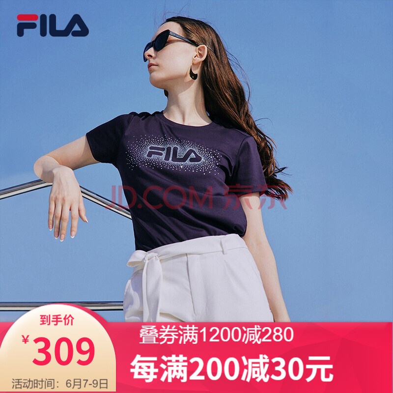 fila斐乐高圆圆同款短袖t恤女2021春新款休闲运动女舒适半袖服 传奇蓝