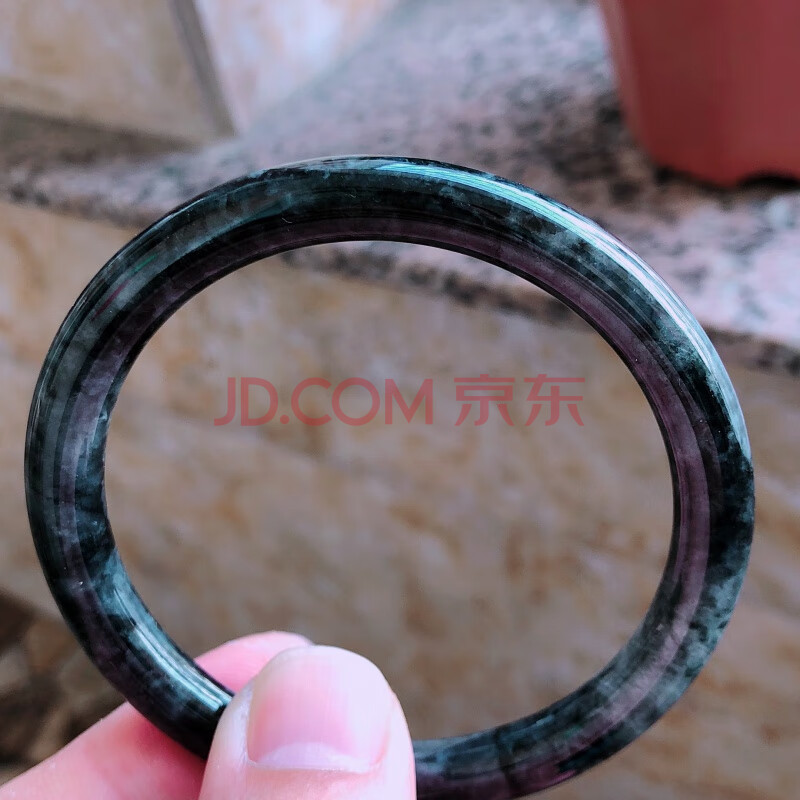 嫚纤 翡翠缅甸天然老坑a货翡翠乌鸡种57-59圈口圆条手镯新年礼物
