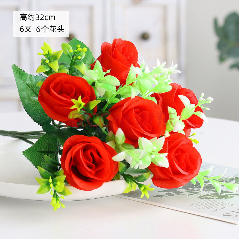 单支花束假花仿真花玫瑰花塑料花客厅装饰小摆件干花餐桌绢花摆设