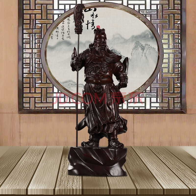 天从 实木武财神爷关公佛像摆件 黑檀木雕关羽关二爷神像 办公室家居
