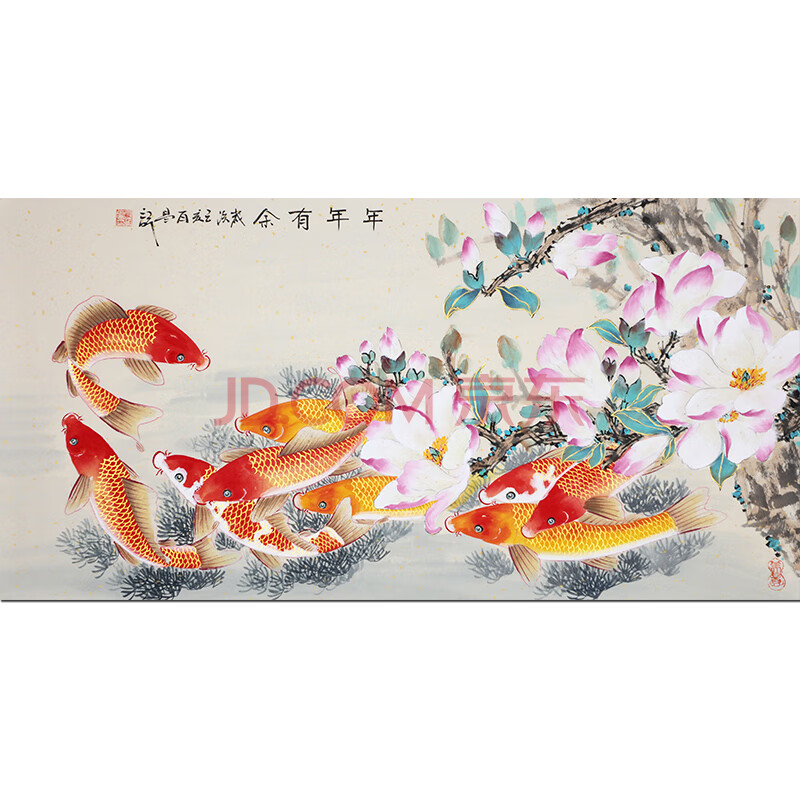 收藏级当代花鸟名家 龚百昌《连年有余》国画荷花鱼名家收藏纯手绘