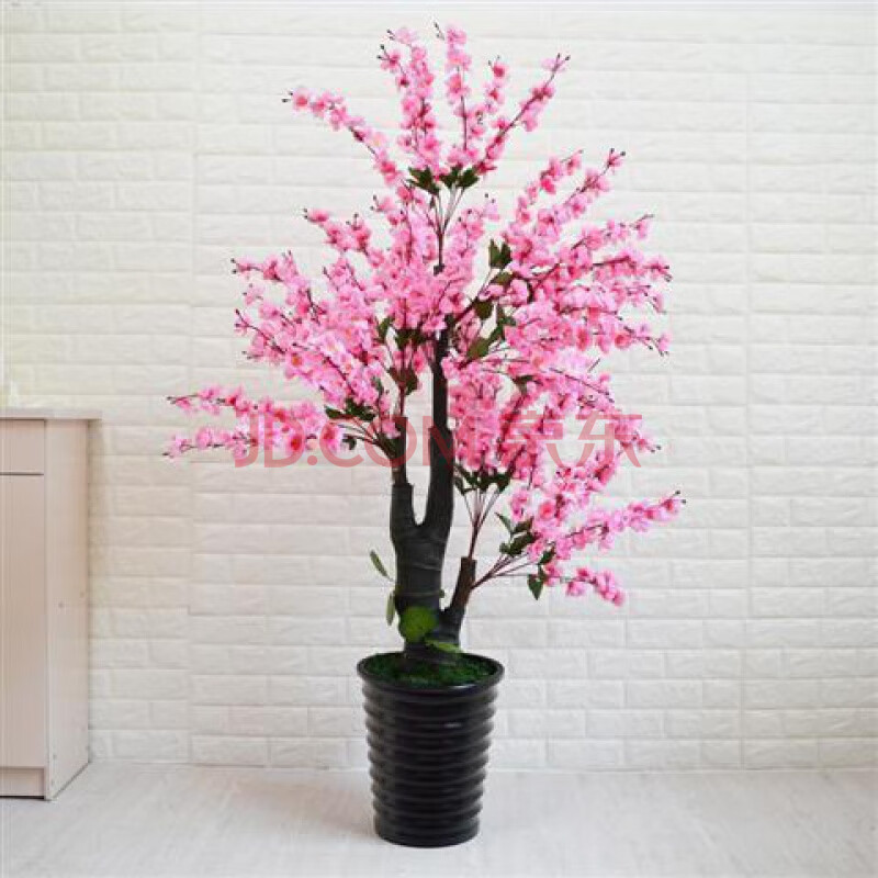 仿真桃花树假树盆栽客厅商场装饰仿真花落地室内假花塑料植物盆景卉双