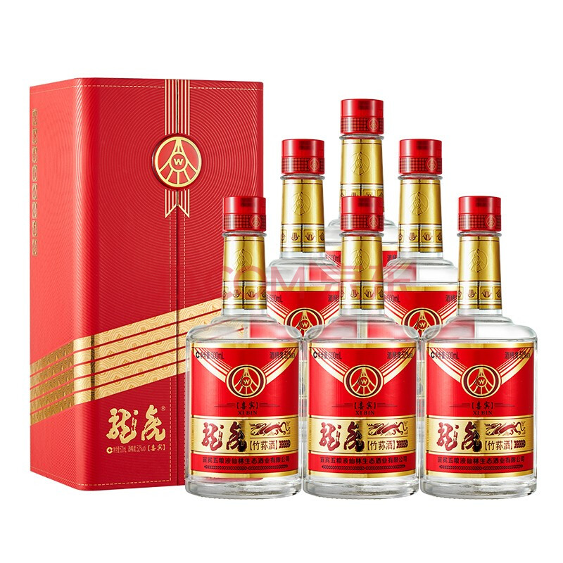 五粮液股份 五粮龙虎喜宾52度浓香型白酒竹荪酒 整箱500ml*6瓶装 送礼