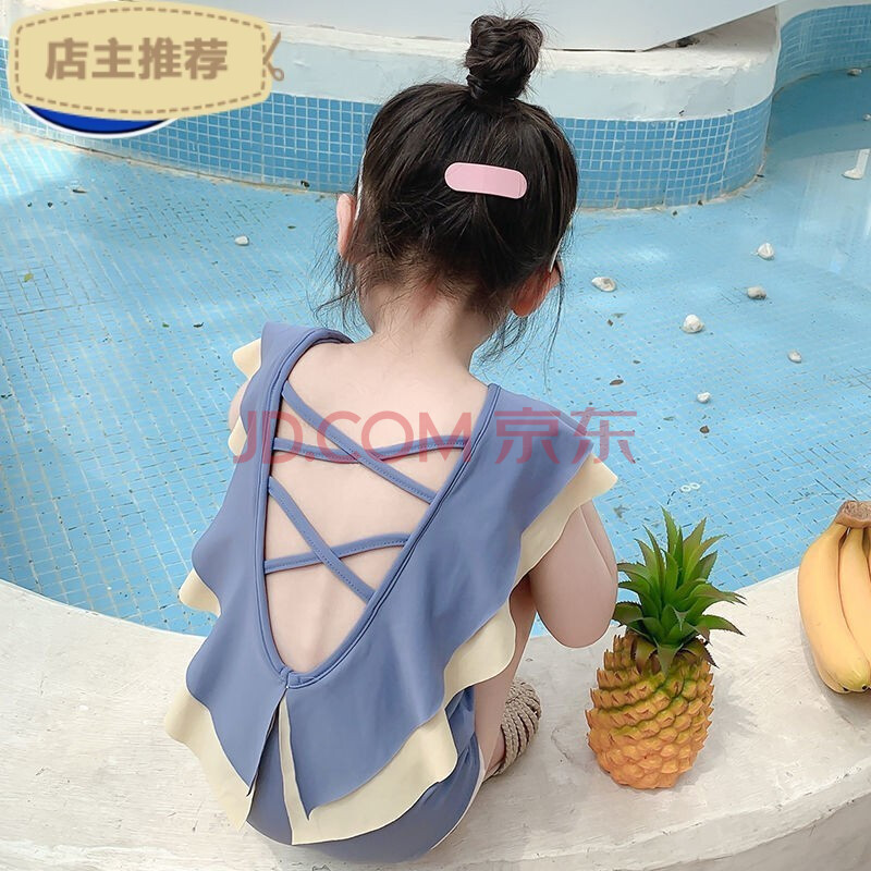 小童宝宝可爱婴儿ins公主夏装小女孩新款 女童雾霾蓝泳衣【高品质】