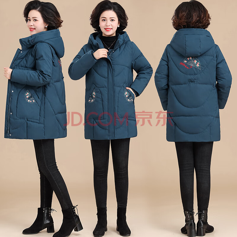 珊格丽 胖妈妈穿的加肥加大码羽绒服中老年秋冬女中长款衣50岁60连帽
