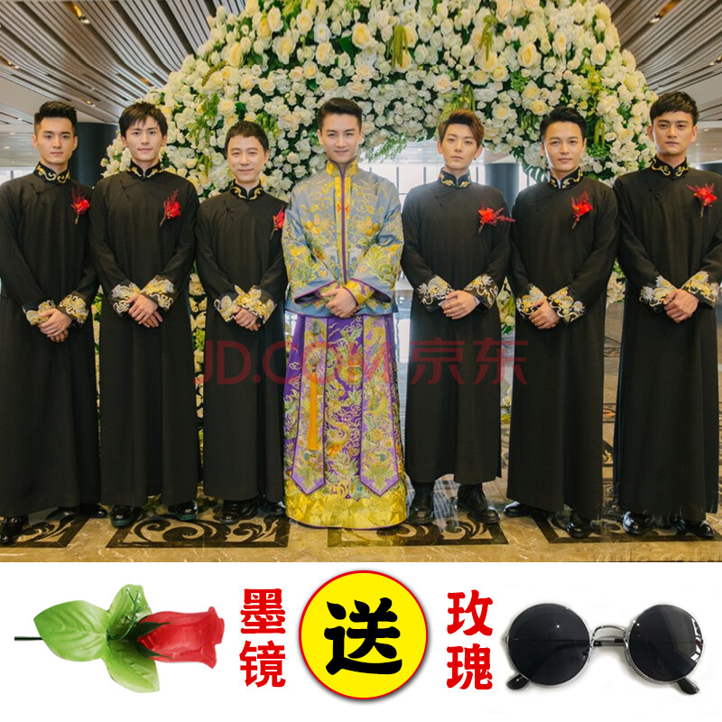 男装 唐装/汉服 林中寻 中式婚礼伴郎服装男士唐装结婚风马褂长衫伴郎