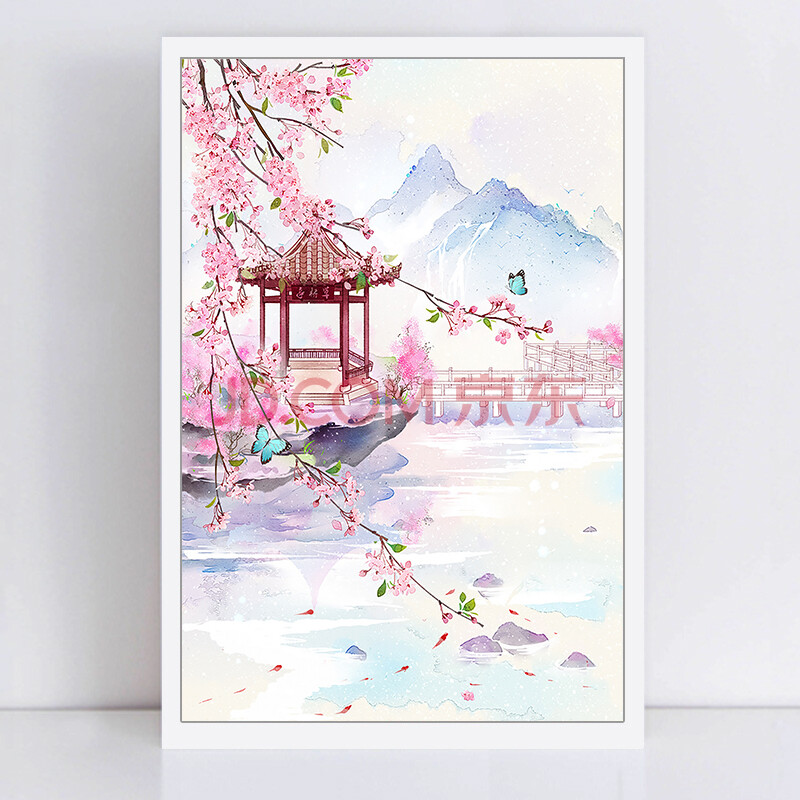 文化用品 字画 福泺云齐 唯美古风意境 数字油画中国风景水彩填色装饰