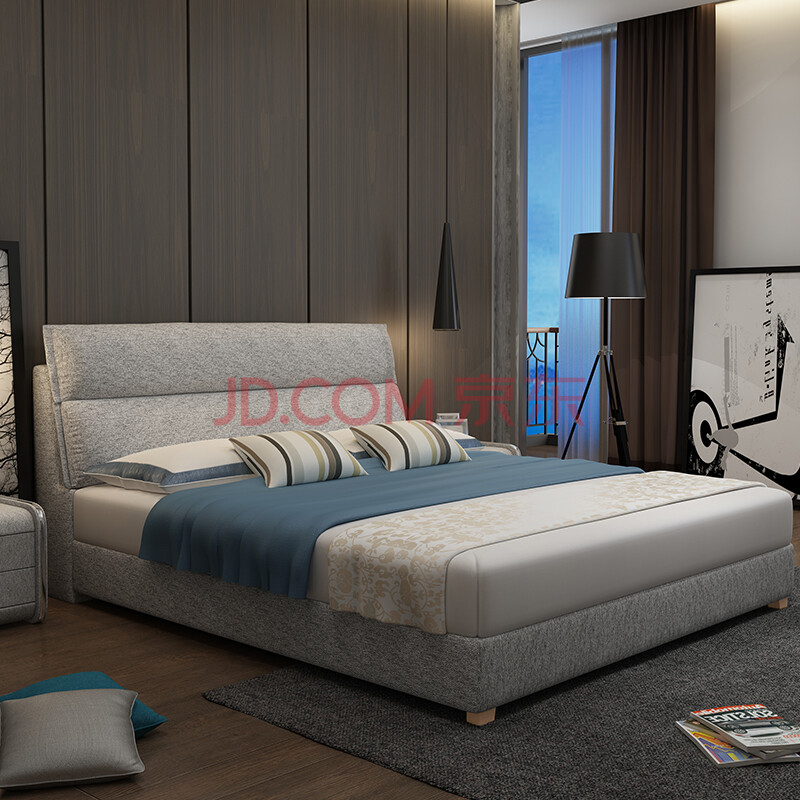 旺乐乐 床 实木双人床 布艺床1.8米北欧简约卧室婚床科技布1.5米床 1.