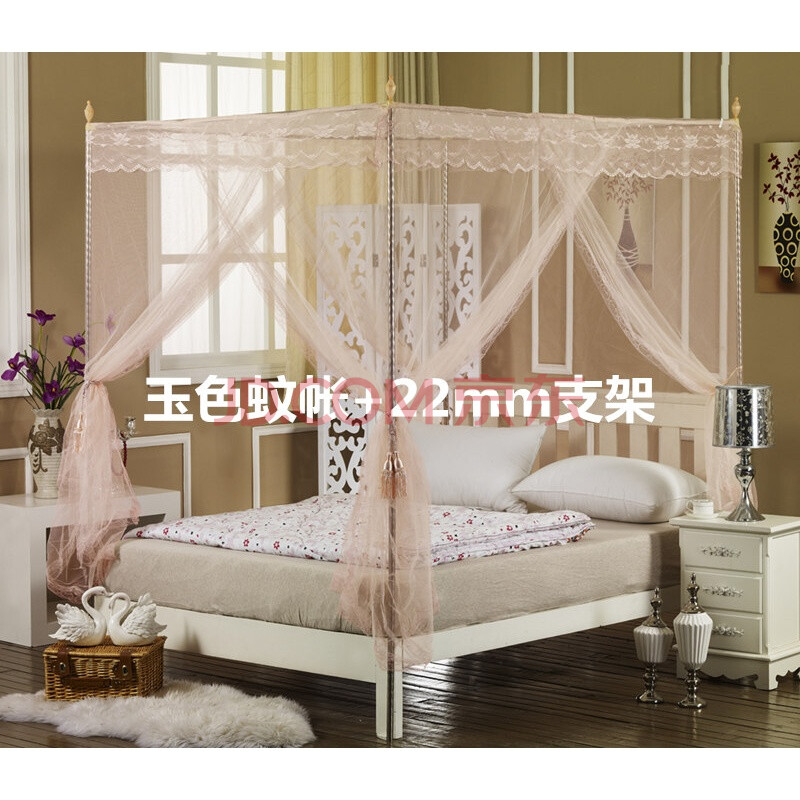 配件三开门落地不锈钢支架加粗加厚方宫廷蚊帐架子 玉色蚊帐 22mm支架