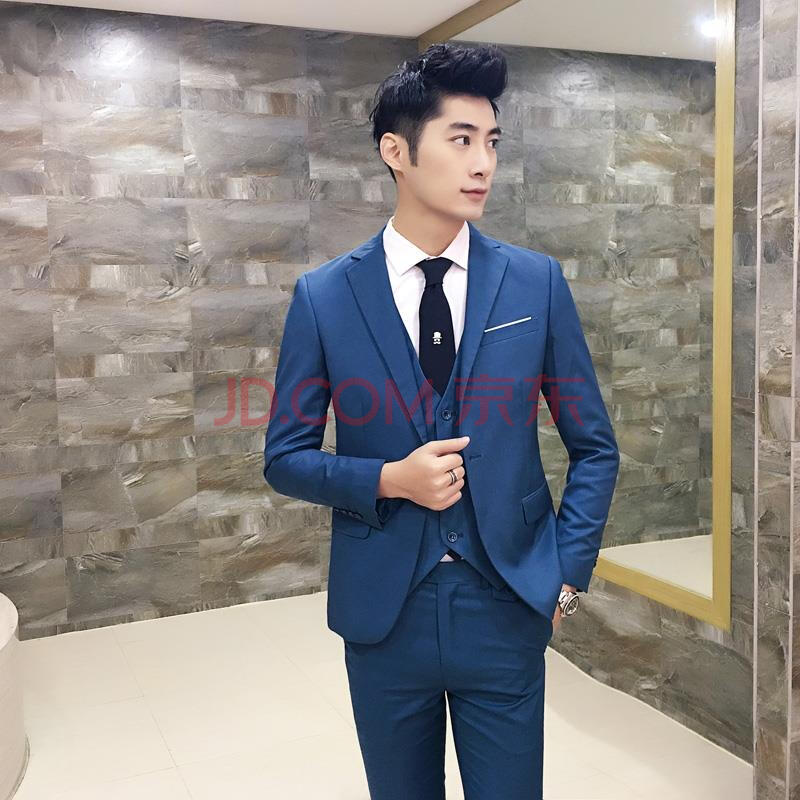 结婚西装男套装新郎修身西服夏季休闲三件套伴郎服装男 浅灰色(西服