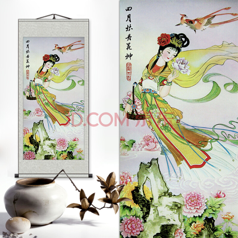 十二月花神卷轴挂画美女国画仕女图仙女工笔画天女散花酒店装饰画 4