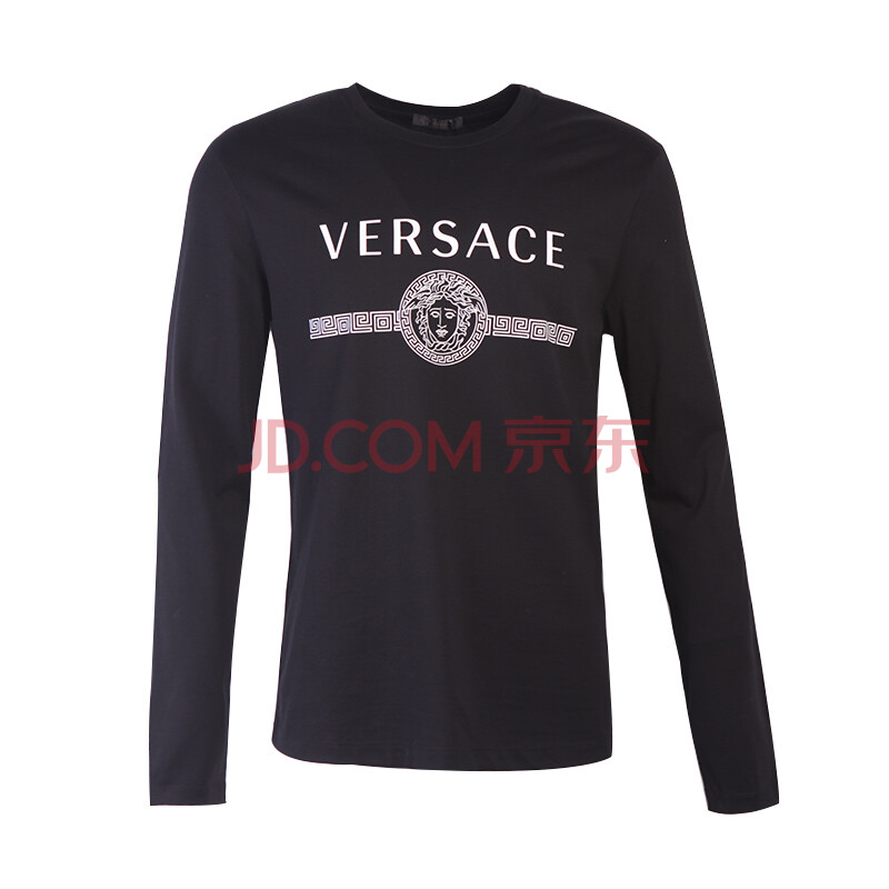范思哲 versace 男士黑色棉质美杜莎头像字母图案长袖t恤a83580 a