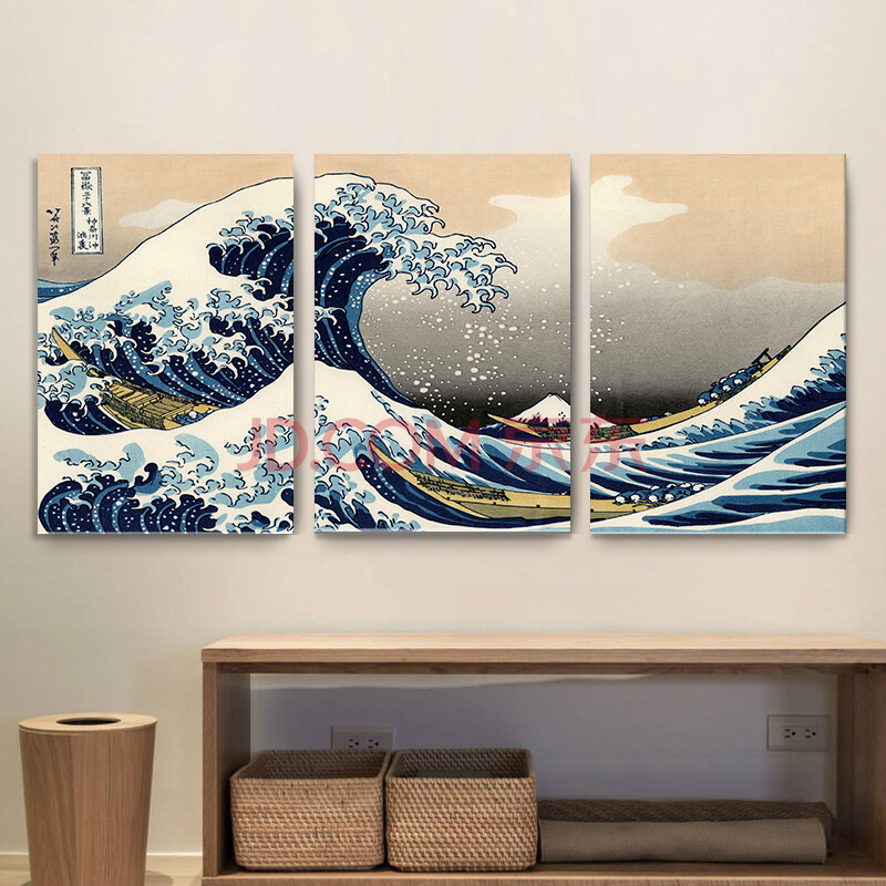 随心 神奈川冲浪里 日本浮世绘海浪挂画榻榻米酒店日式壁画客厅装饰画