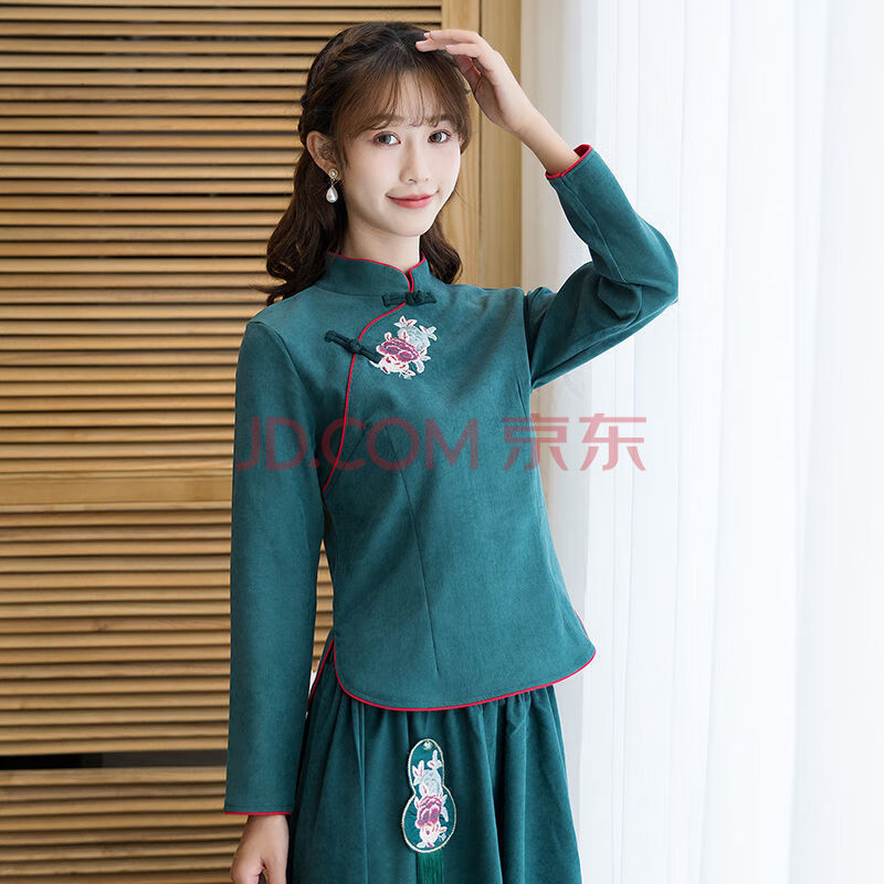 忻萦 中国风女装日常改良汉服女中式唐装上衣半身裙两件套民族风套装