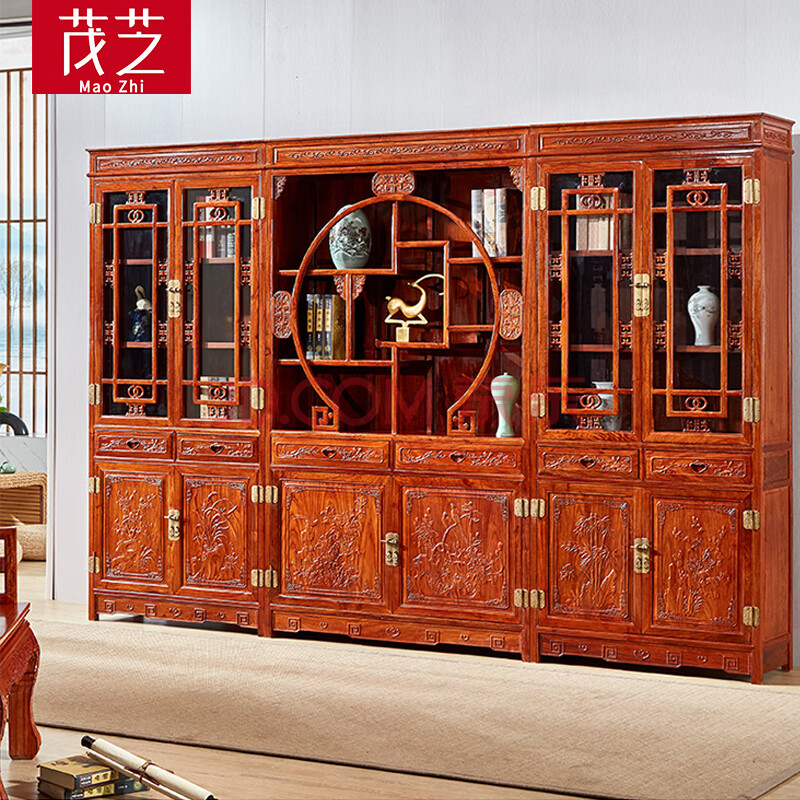 茂芝红木家具非洲花梨【学名:刺猬紫檀】全实木总裁办公室书柜组合书