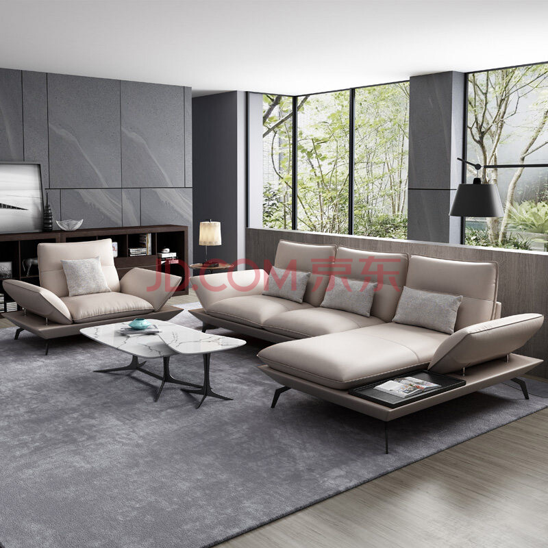 意式真皮沙发小户型皮沙发客厅整装现代简约沙发轻奢ins网红沙发 米